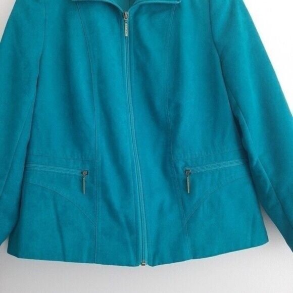 TANJAY Jacket Blazer Faux Suede Teal Blue Sz 6 P - Picture 4 of 11